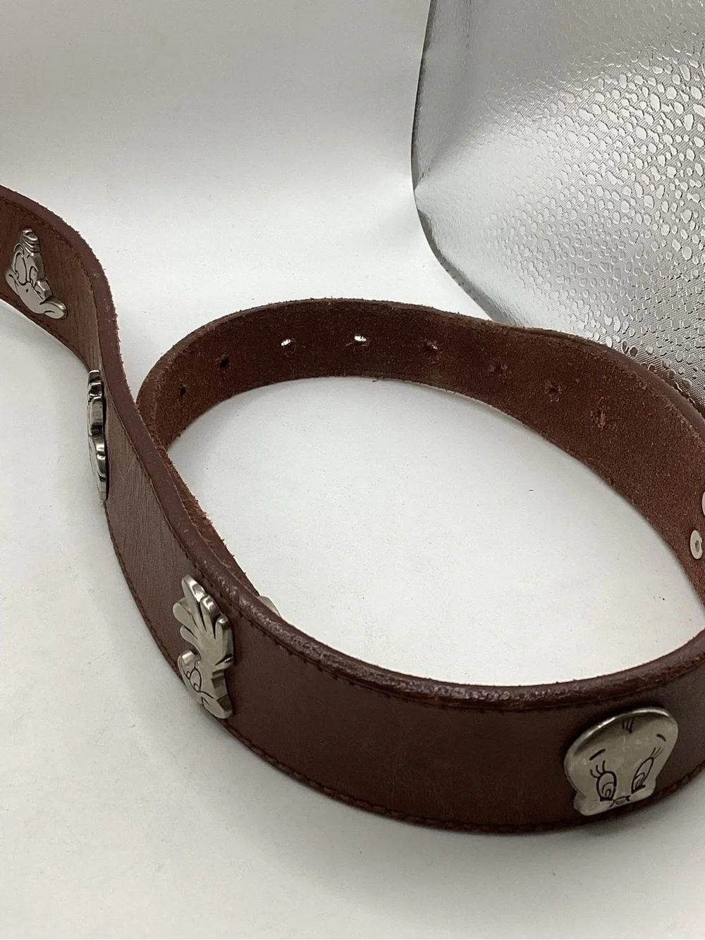 Warner Bros. Brown Leather Kids Belt with Silver Buckle and Studs